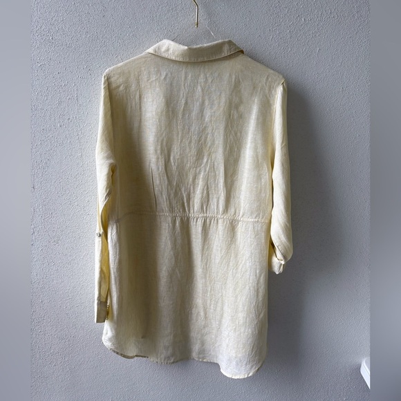 Sigrid Olsen 100% Linen Pale Yellow Size L V Neck Beach Swim Cover Up Pool - Picture 2 of 11